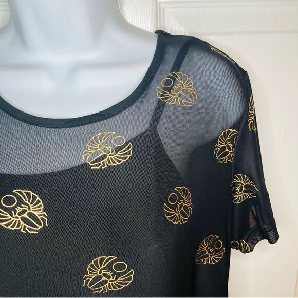 Black Friday Totally Buggin' Babydoll Dress Mesh Black Metallic Bug Print XS NWT - Picture 6 of 11